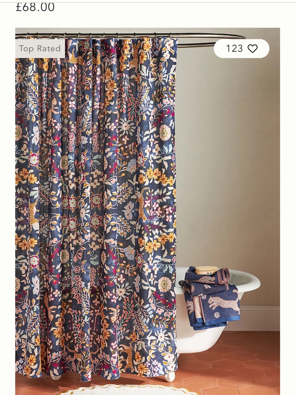 Anthropologie Floral Navy Shower Curtain